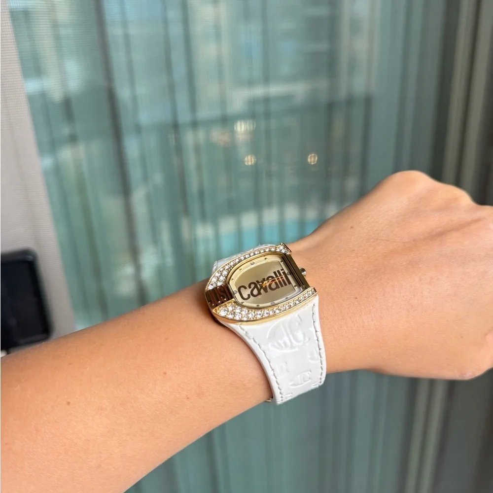 Just Cavalli Gold Plated Stainless Steel‎ JC Logo Women’s Wristwatch 35mm White